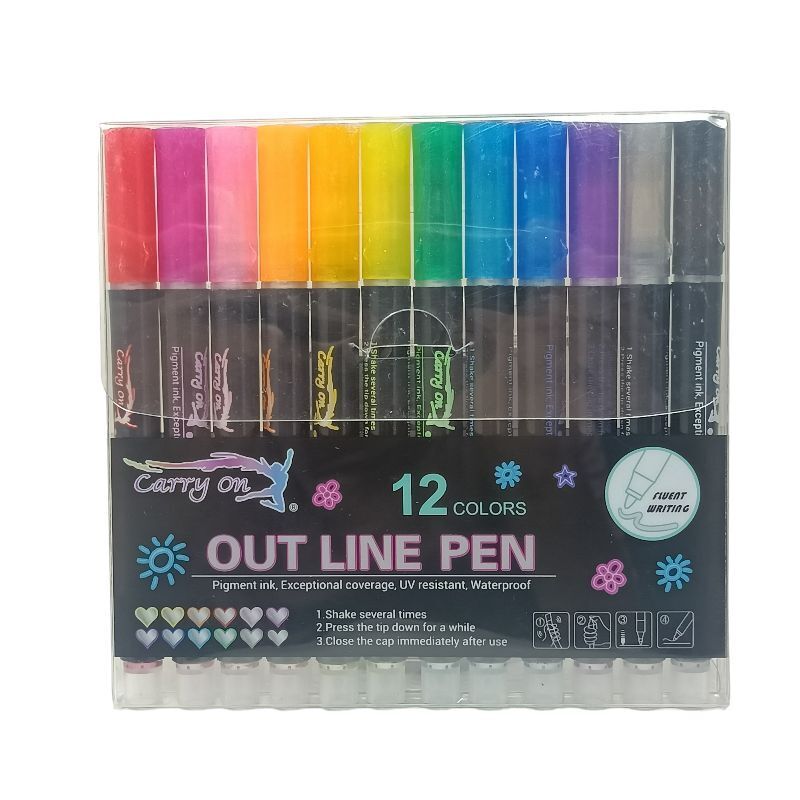 12pc Outline Pen With Glitter Ink