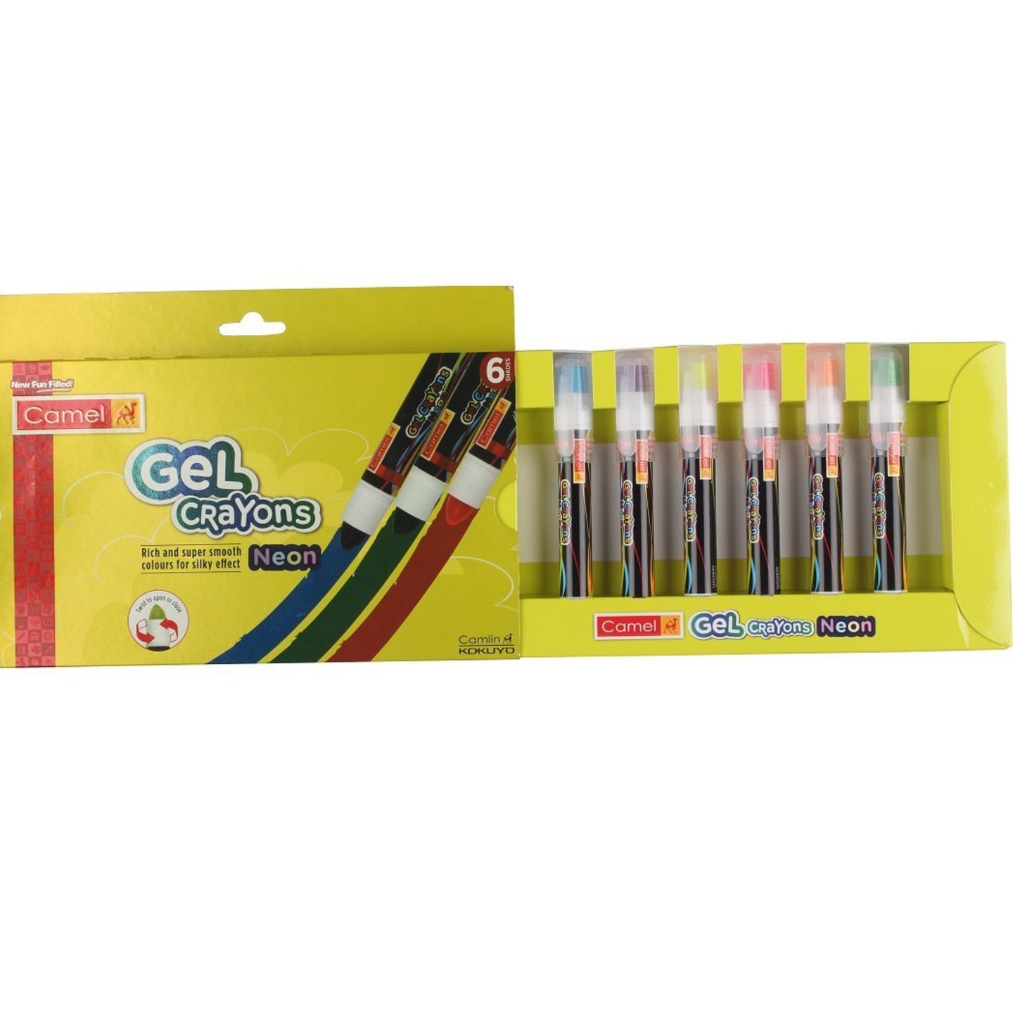 Camlin Kokuyo Neon Gel Crayon Set - 6 Shades Multicolor