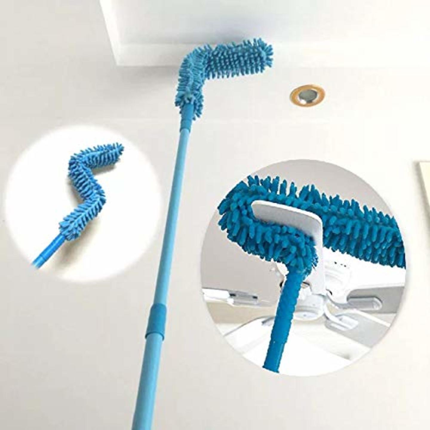 Foldable Microfiber Fan Cleaning Duster with Long Rod Steel Body Flexible Fan mop for Quick and Easy Cleaning of Home, Kitchen, Car, Ceiling - Multicolor Microfiber Duster with Extendable Rod