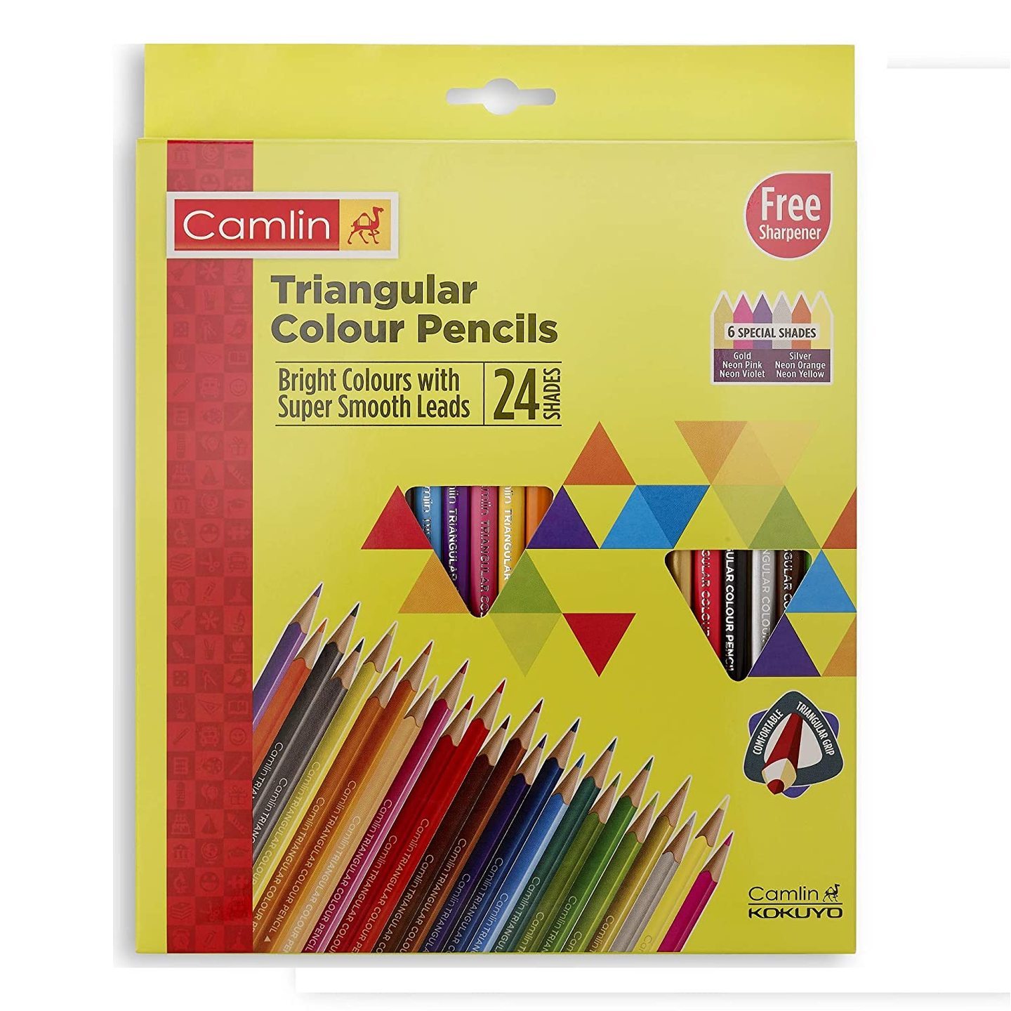 Camlin Triangular Colour Pencil Set with Sharpener - Pack of 24 Multicolour