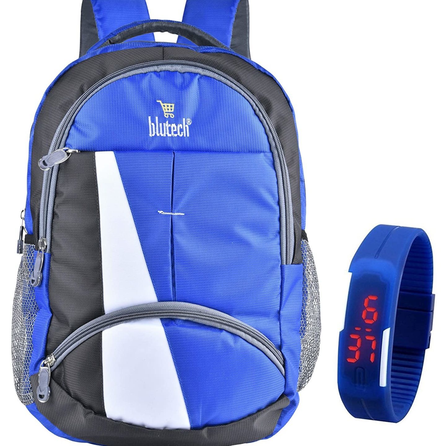 Polyester 36 Liters Waterproof Royal Blue School Backpack+Blue Digital LED Unsex Free