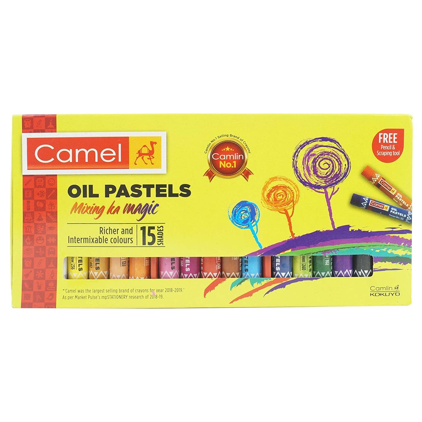 Camlin Kokuyo Oil Pastel + Free 1 Drawing Pencil - 15 Shades