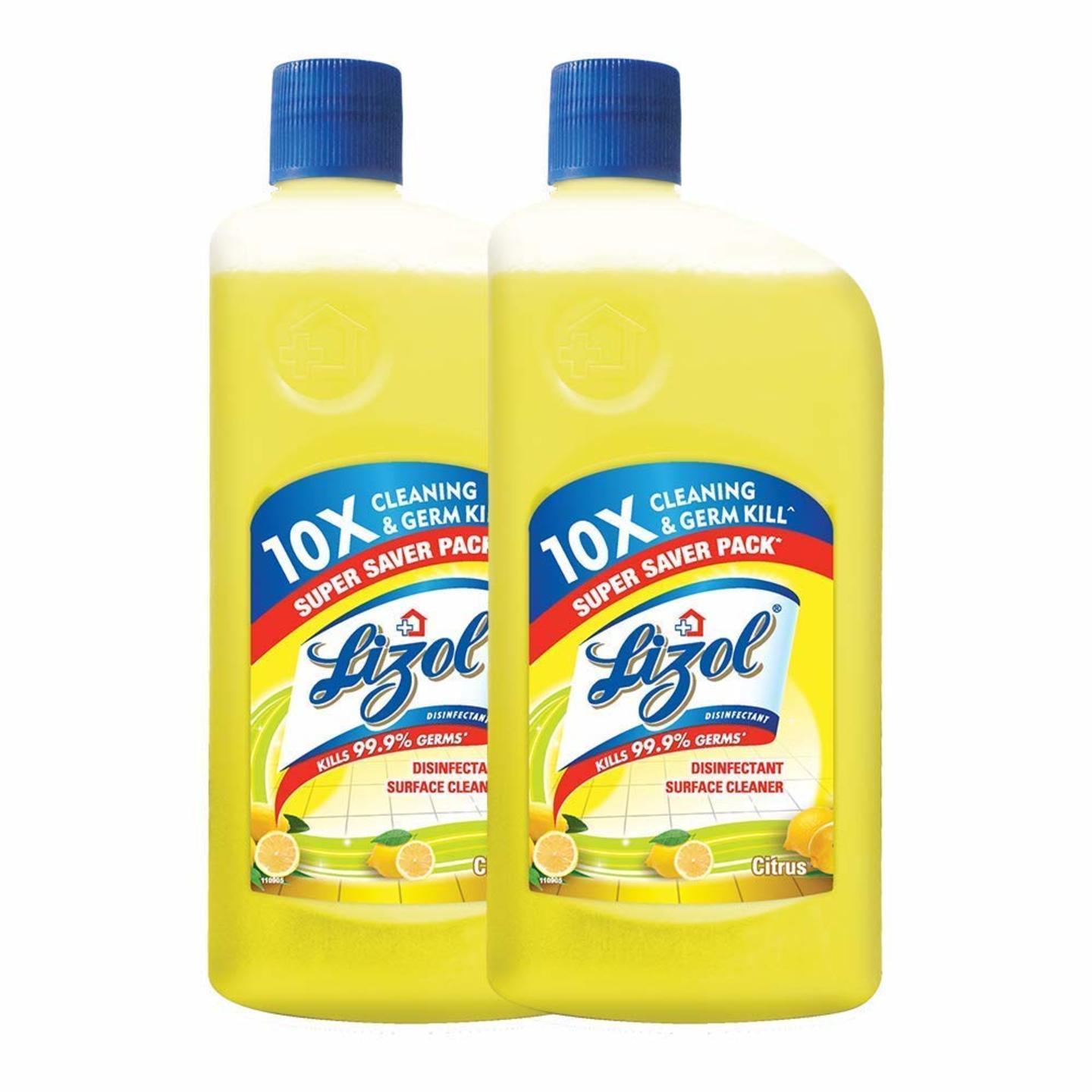 Lizol Disinfectant Surface & Floor Cleaner Liquid, Citrus - 975 ml Pack of 2