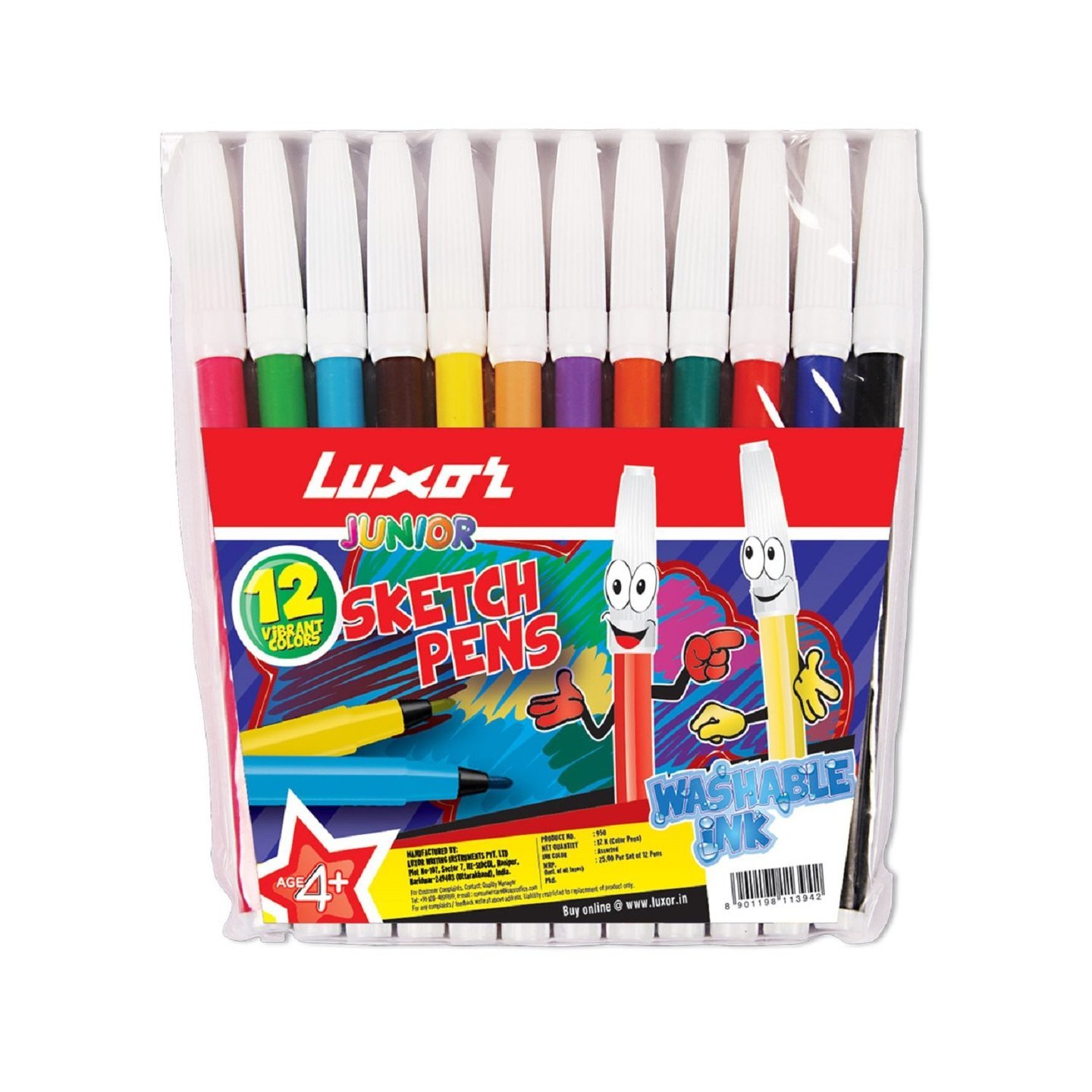 Luxor Junior Assorted Colour Sketch Pens, Pack of 12 X 4