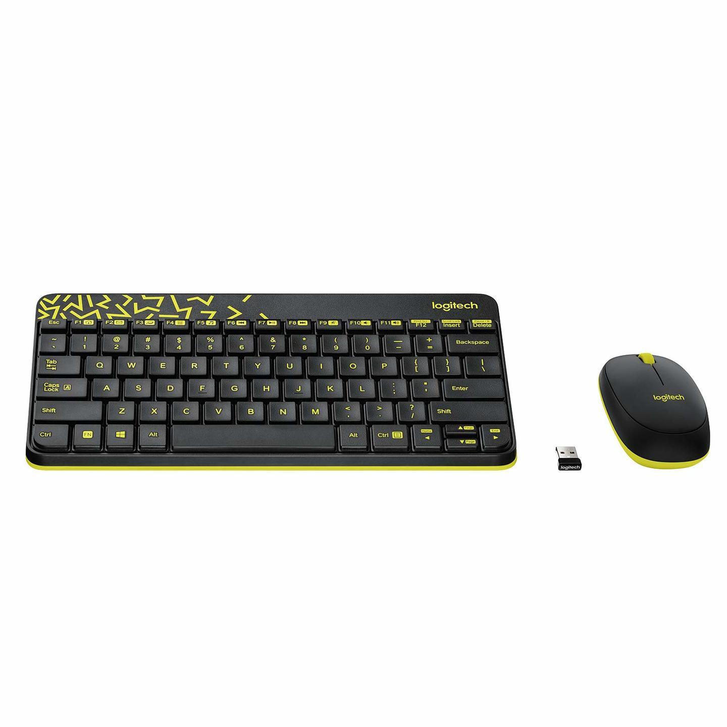 Logitech MK240 Nano Wireless Keyboard and Mouse Combo,12 Function Keys 2.4GHz Wireless, 1000DPI,Spill-Resistant Design, PCMac-BlackChartreuse Yellow