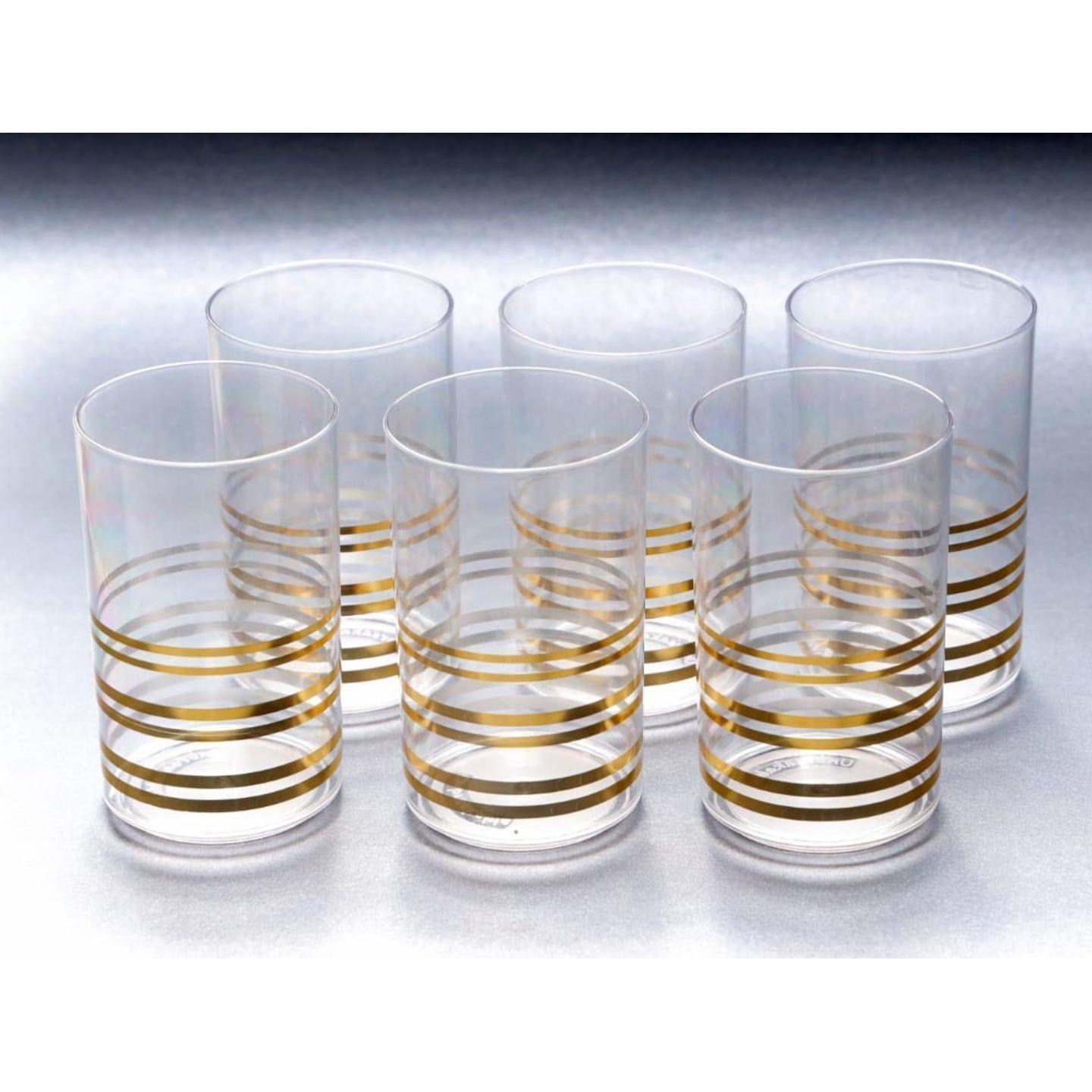 Premium Set of 6 Golden Layer Plastic Unbreakable Stylish Transparent Water Glass, Juice Glass, 250 ML