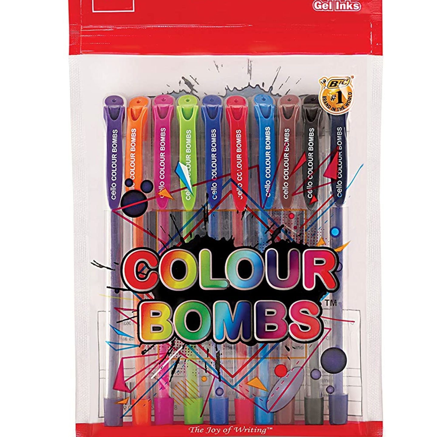 Cello Colour Bombs coloured ink Gel pens - Pack of 10 Assorted  10 vivid ink colours  Ideal for art, project work, journal work, presentations