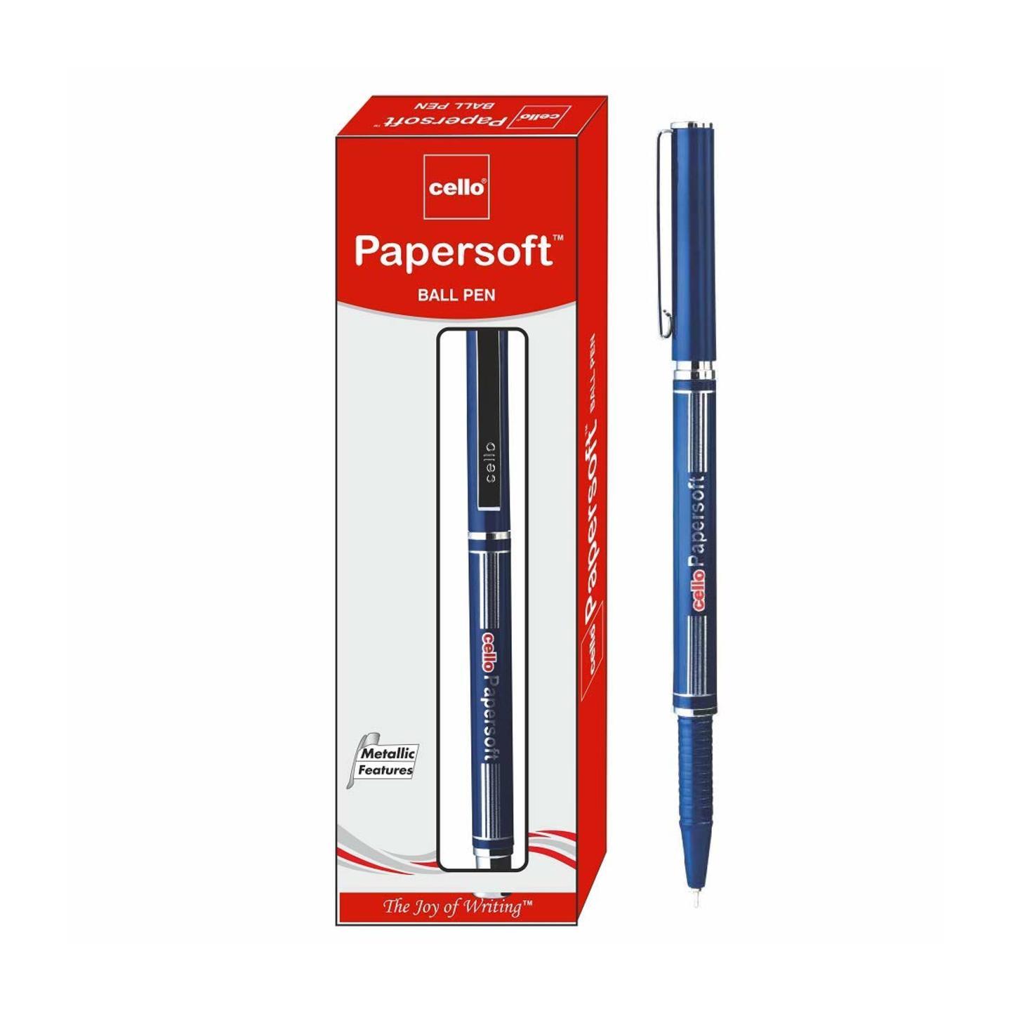 Cello Papersoft Ball Pen Pack of 10 pens - Blue Premium ball pens  Professional pens with superior writing experience