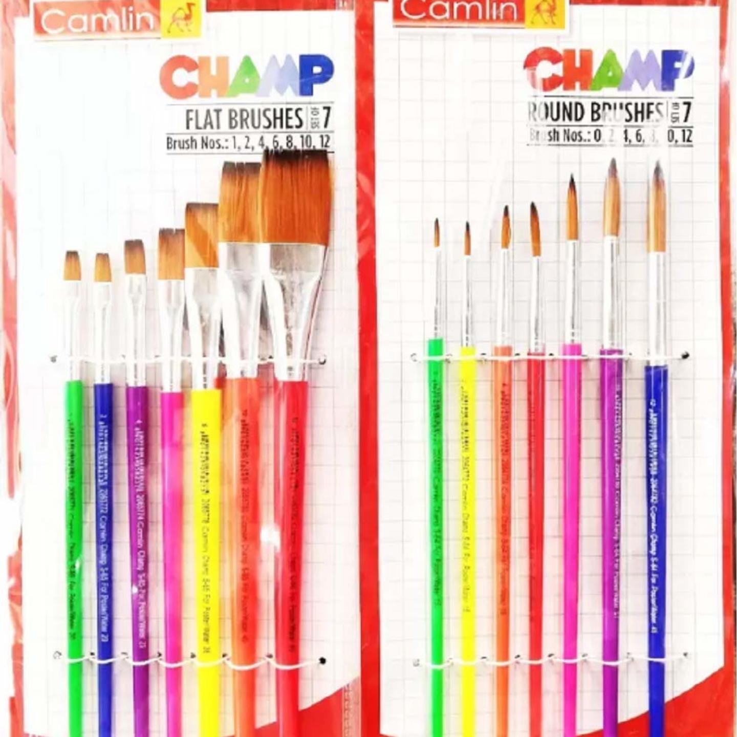 Camlin Champ Mix Brush 7 round + 7 flat pack of 1 Set of 14, Mulit Colour