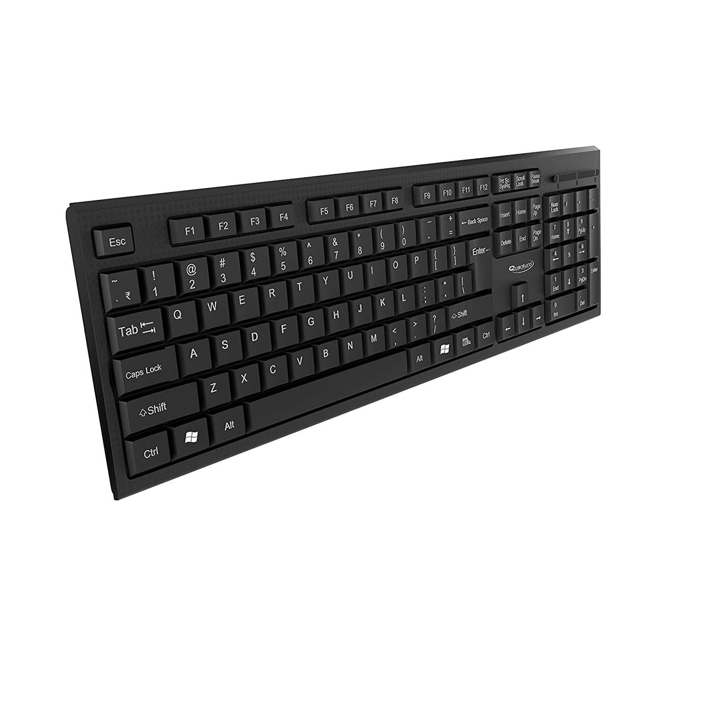 Quantum QHM-7406 Full-Sized Keyboard with  Rupee Symbol, Hotkeys and 3-pieces LED function for DesktopLaptopSmart TV Spill-Resistant Wired USB Keyboard with 10 million keystrokes lifespan Black