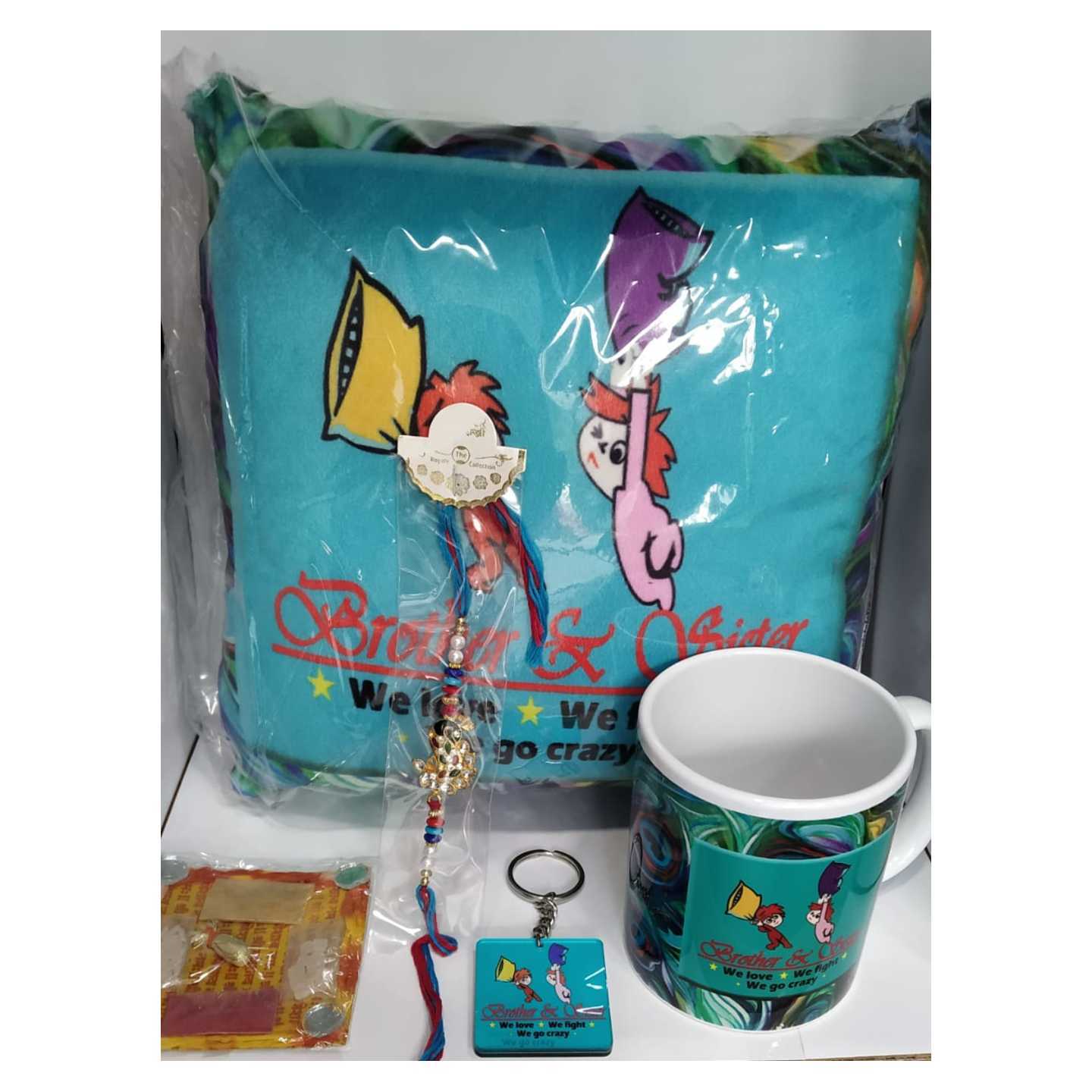 Gift Pack Of Pillo, Mug, Rakhi With Key chain Combo Pack