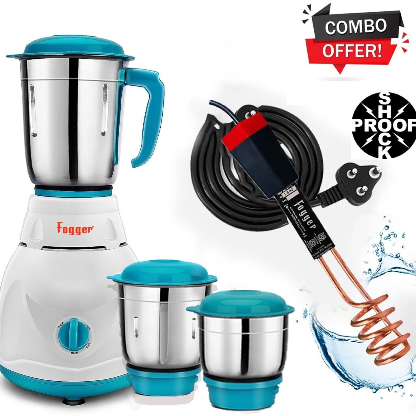 Fogger Diamond blue 500 Mixer  combo offer Grinder (3 Jars, white&Blue) and immersion rod 