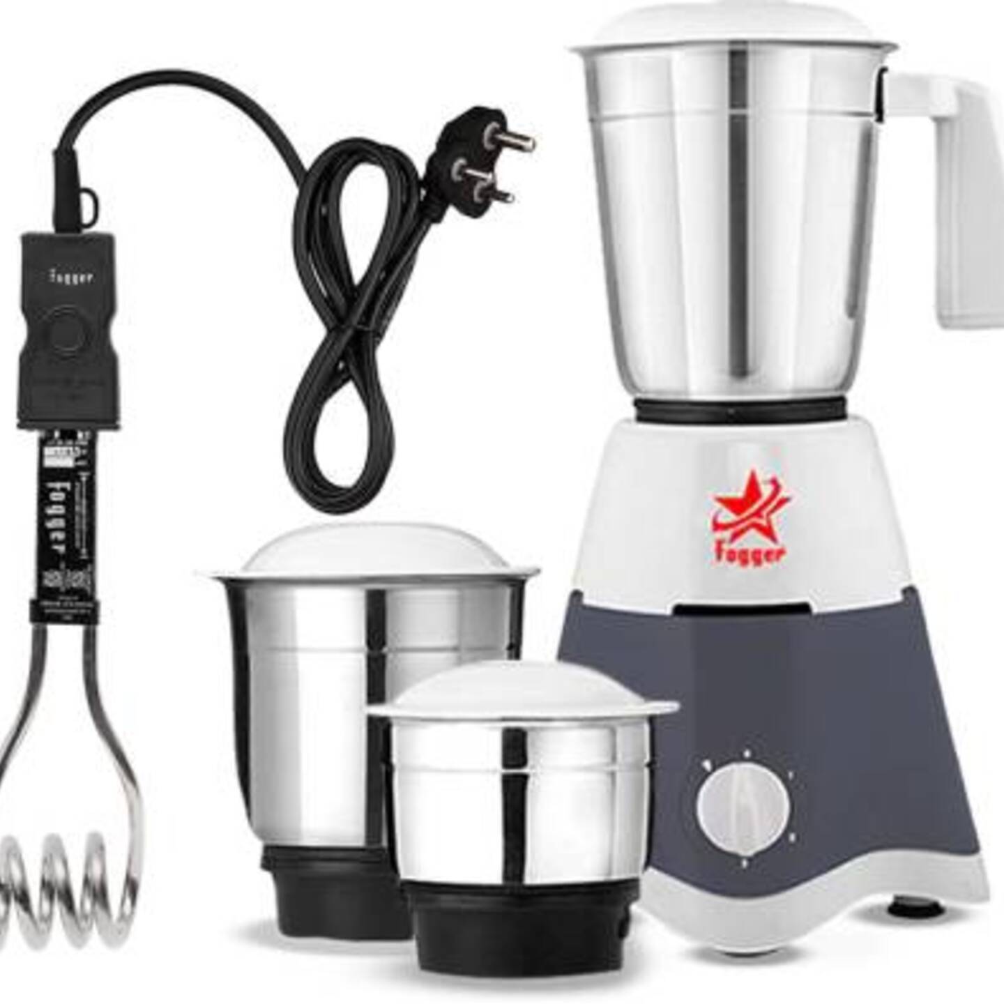 Fogger Regular 1000W Immersion Heater Rod & Ryzen Pro 500 Mixer Grinder (3 Jars, Grey)