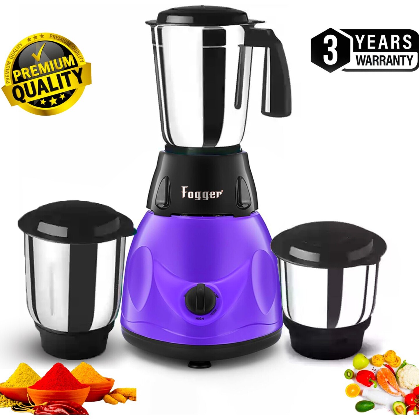 Fogger PID00945 Diamond purple 500 Mixer Grinder (3 Jars, Purple)