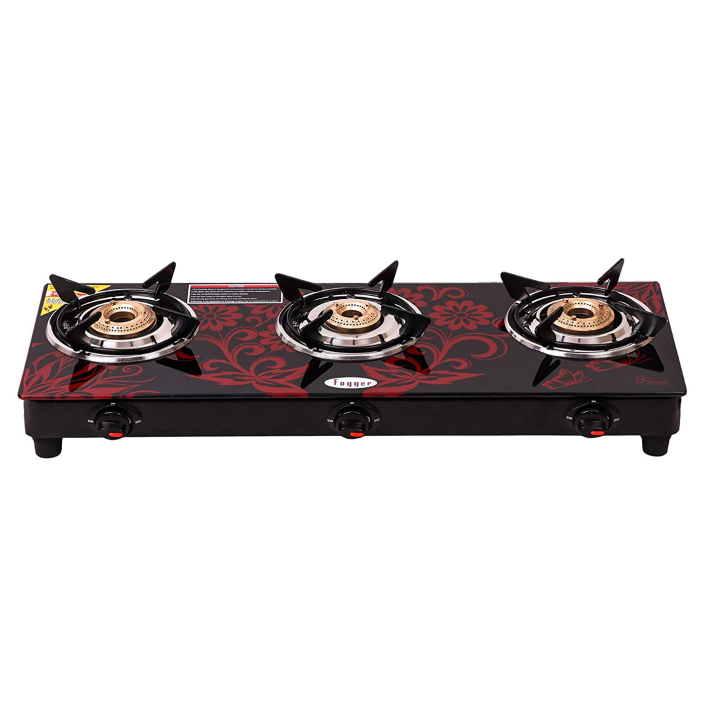 Fogger manual Red 3 Burner Glass Manual Gas Stove 