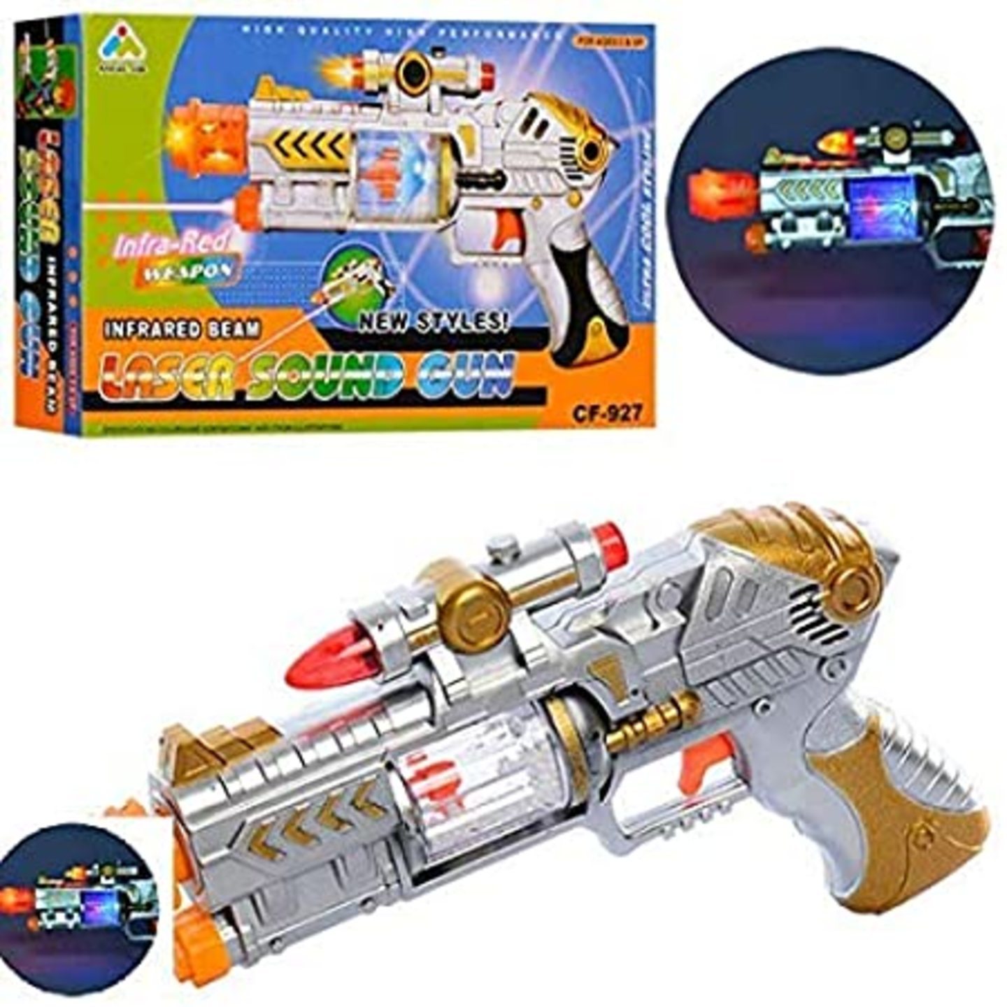 laser sound music flashing lights gun toy for kids (gift wrapped)- Multi color