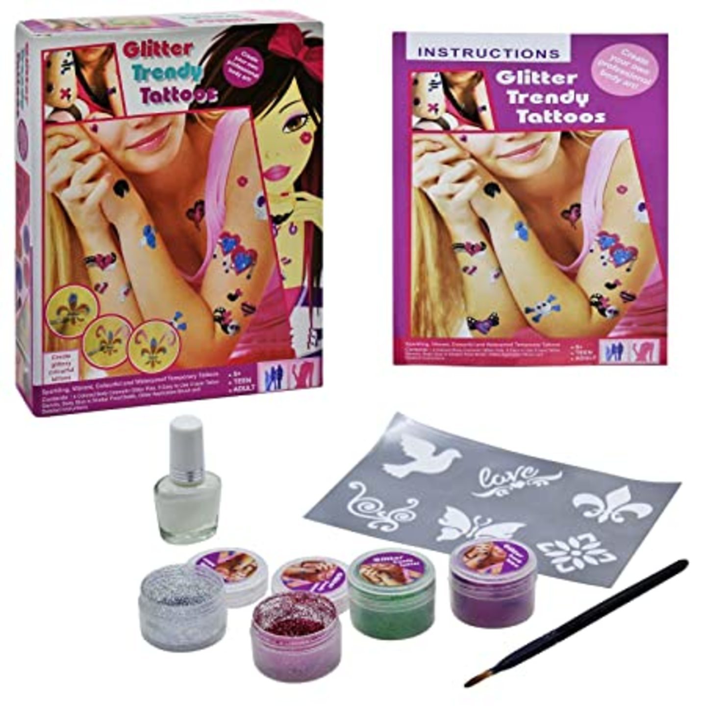 Create Your Glitter Trendy Tattoos, Professional Body Art & Craft Toy Kit for Girls - 5 Years Above