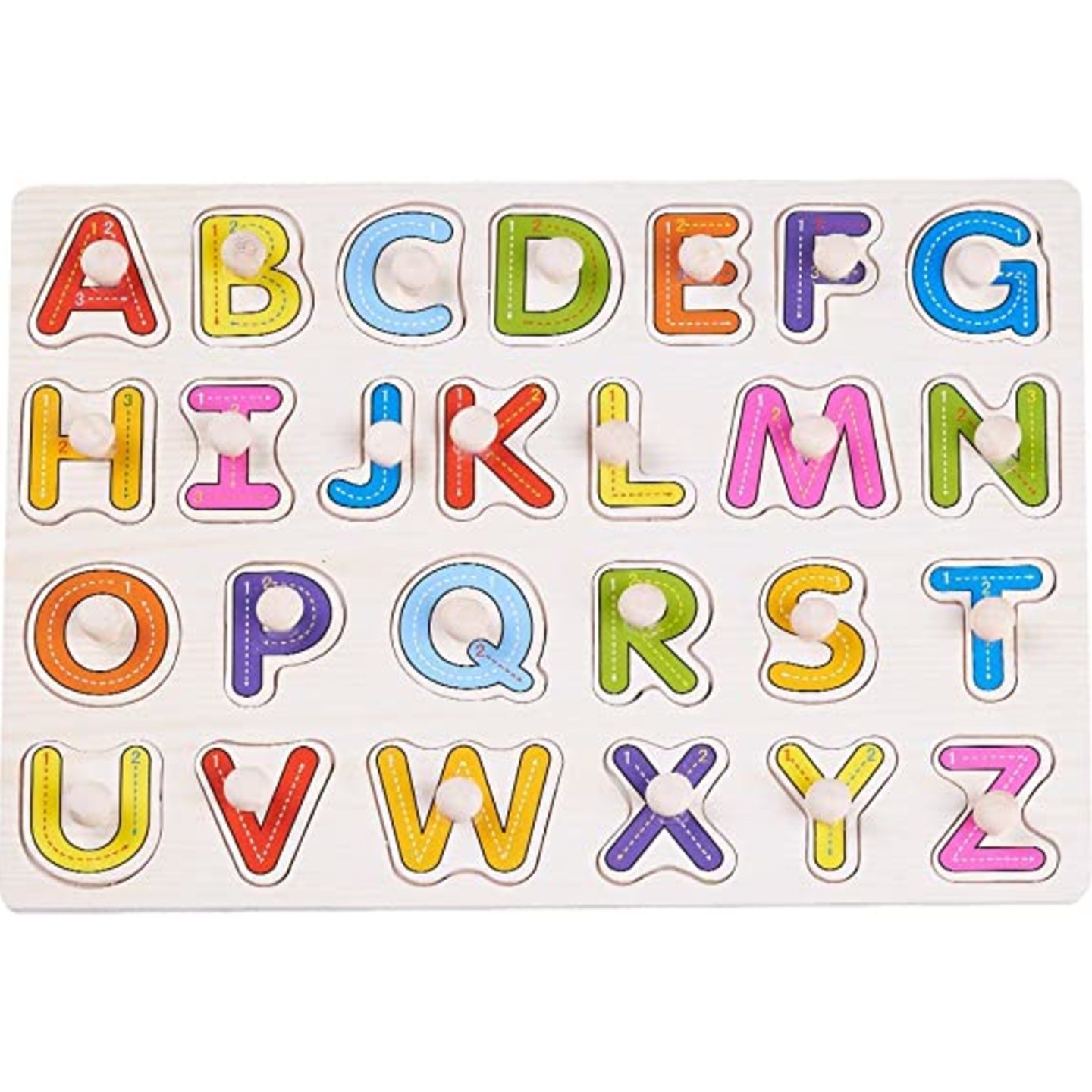 3D Wooden Alphabet Puzzle Colorful Learning Educational Board for Kids with Knobs, Educational Learning Wooden Board Tray, (Multicolor) (Capital Alphabet)