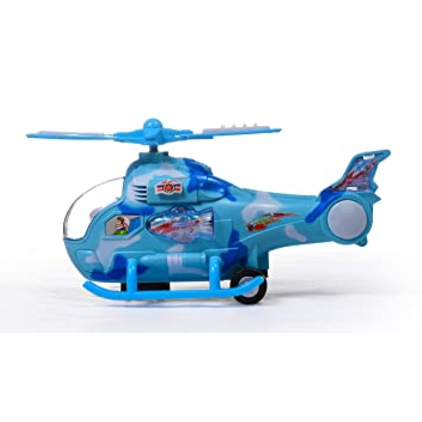 Rotating Musical Helicopter Aircraft Bump and Go Action Battery Operated Aeroplane for Kids 10 Inches - Sky Blue