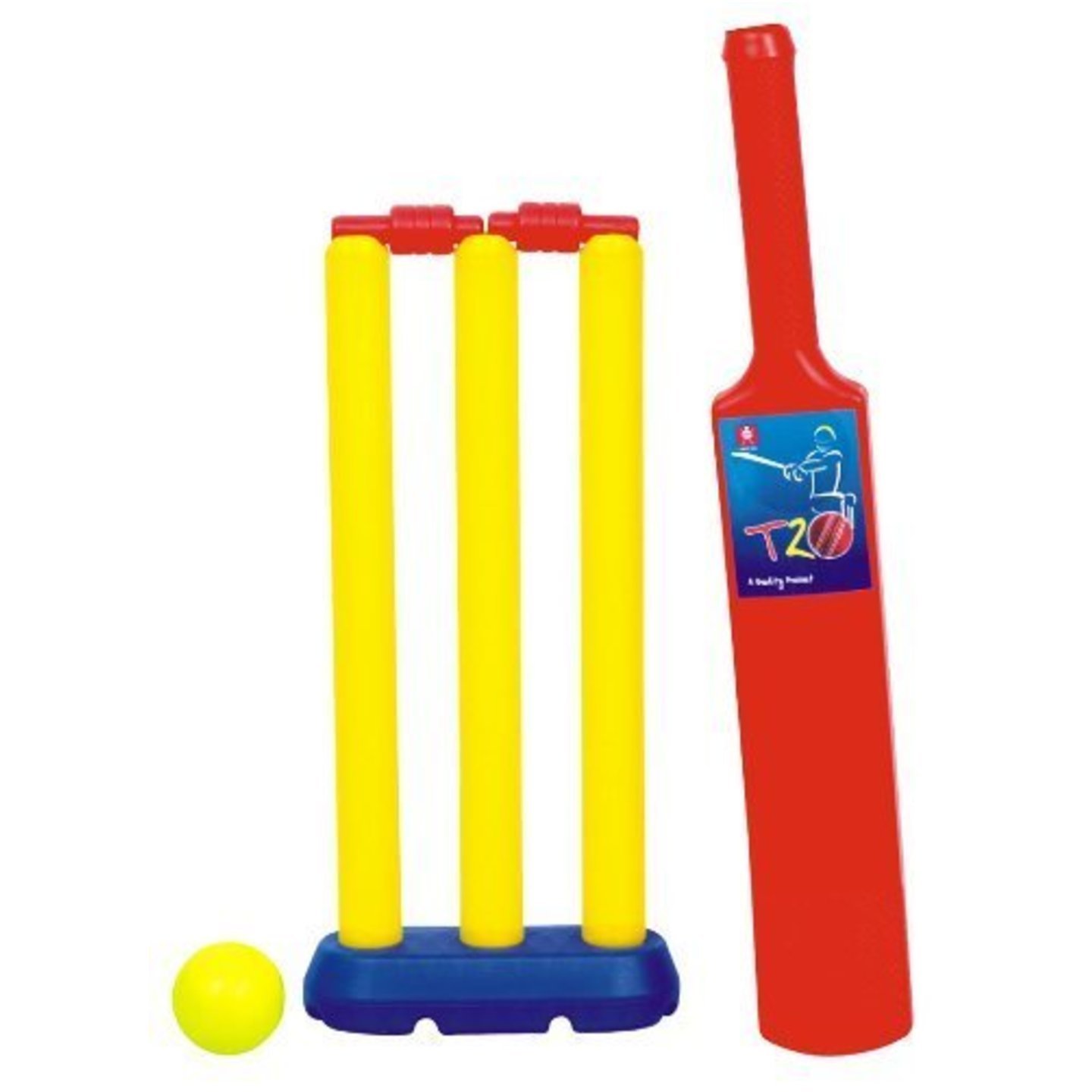 Cricket Kit Playing Set for Children One Bat 3 Stumps 1 Practice Stamp and Stump Stand with Ball Plastic Cricket Playing Set Multicolor Pack of 1
