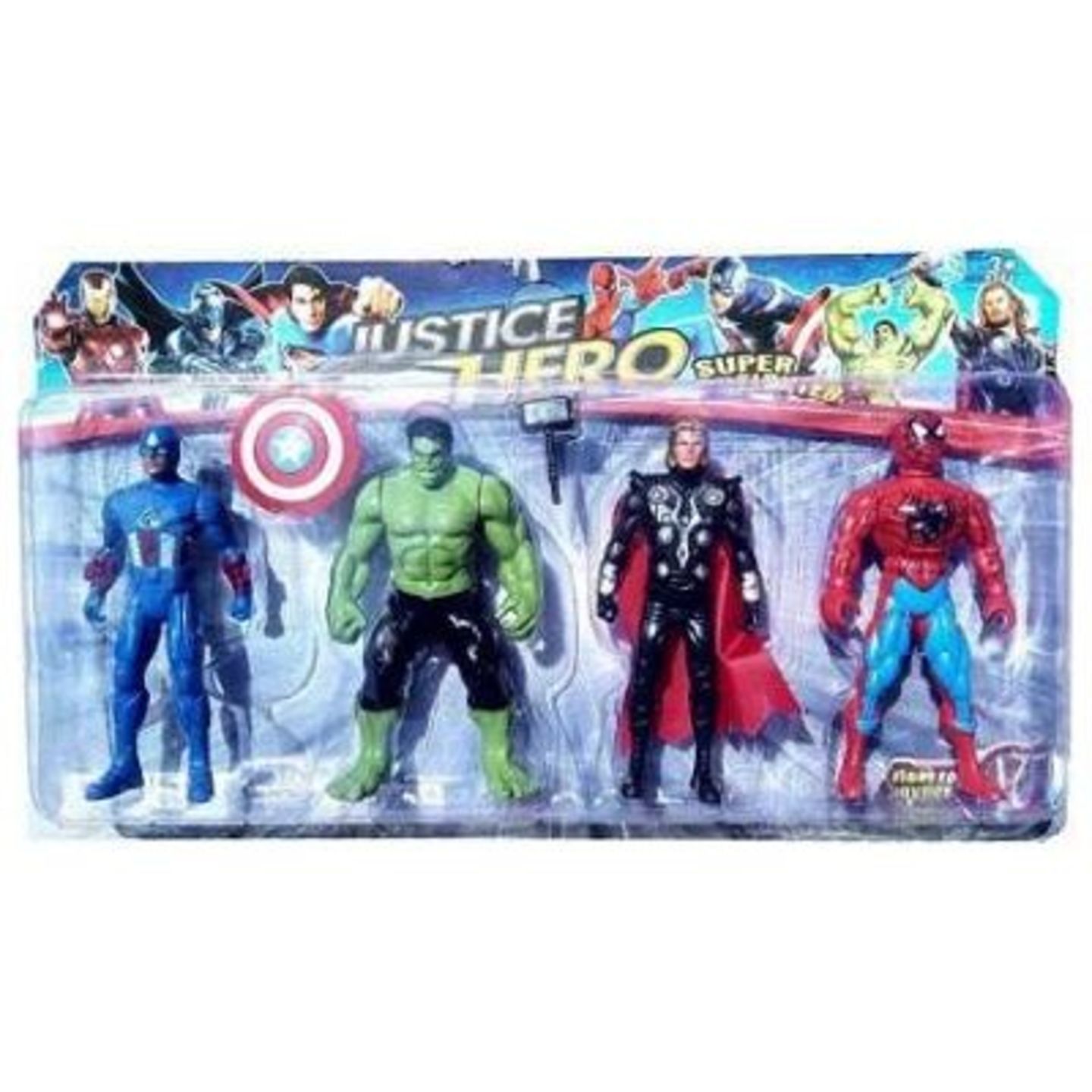 Super Heroes 4 in 1 Action Figure Set with projection light  (Multicolor)