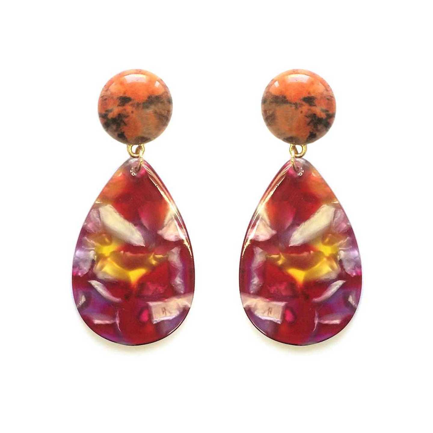 Emery Resin Swirl Earrings in Cherry Swirl