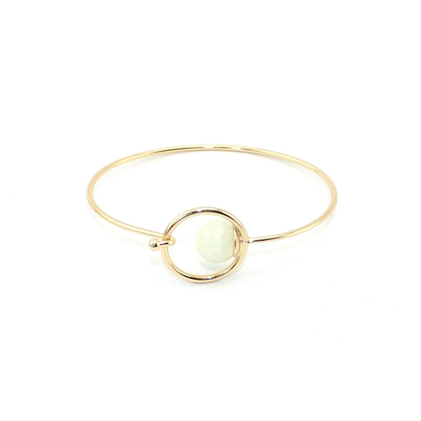 Keton Round Stone Lock Bangle in Milky Quartz