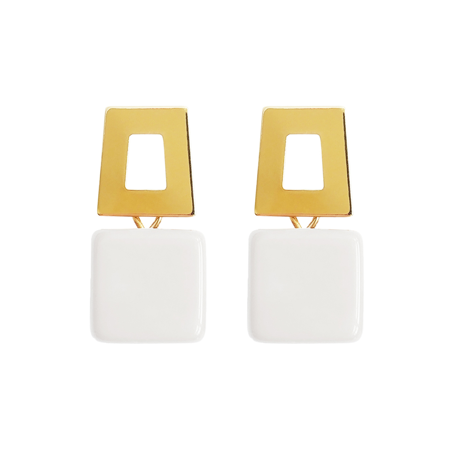 Kale Trapezium Cube Earrings in White