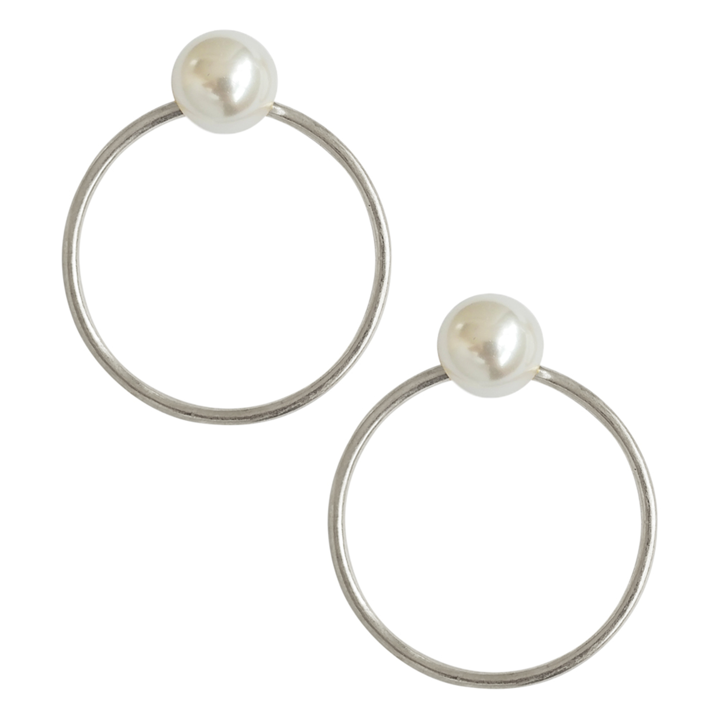 Claudia Pearl Front Hoop Earrings in Silver