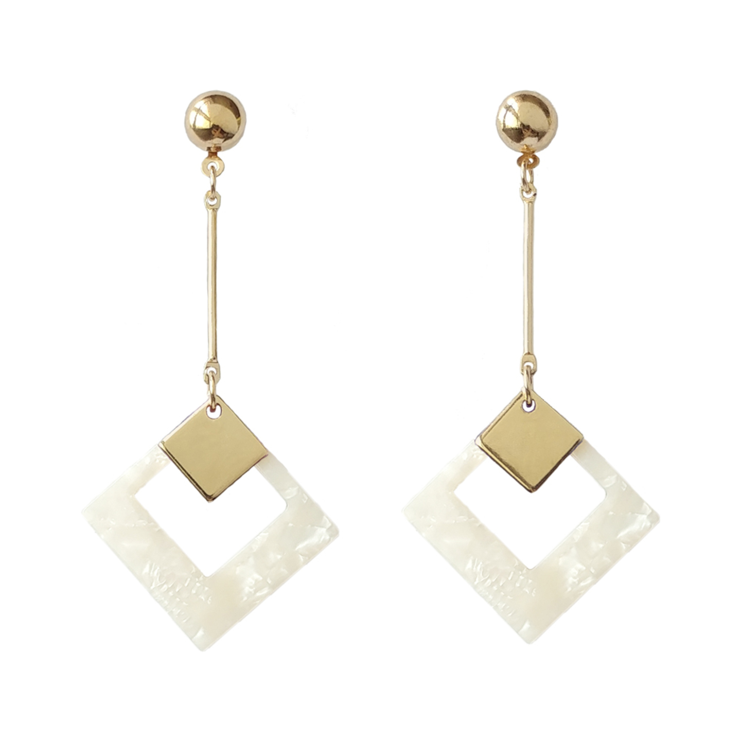 Diamonique Resin Drop Earrings in Ivory