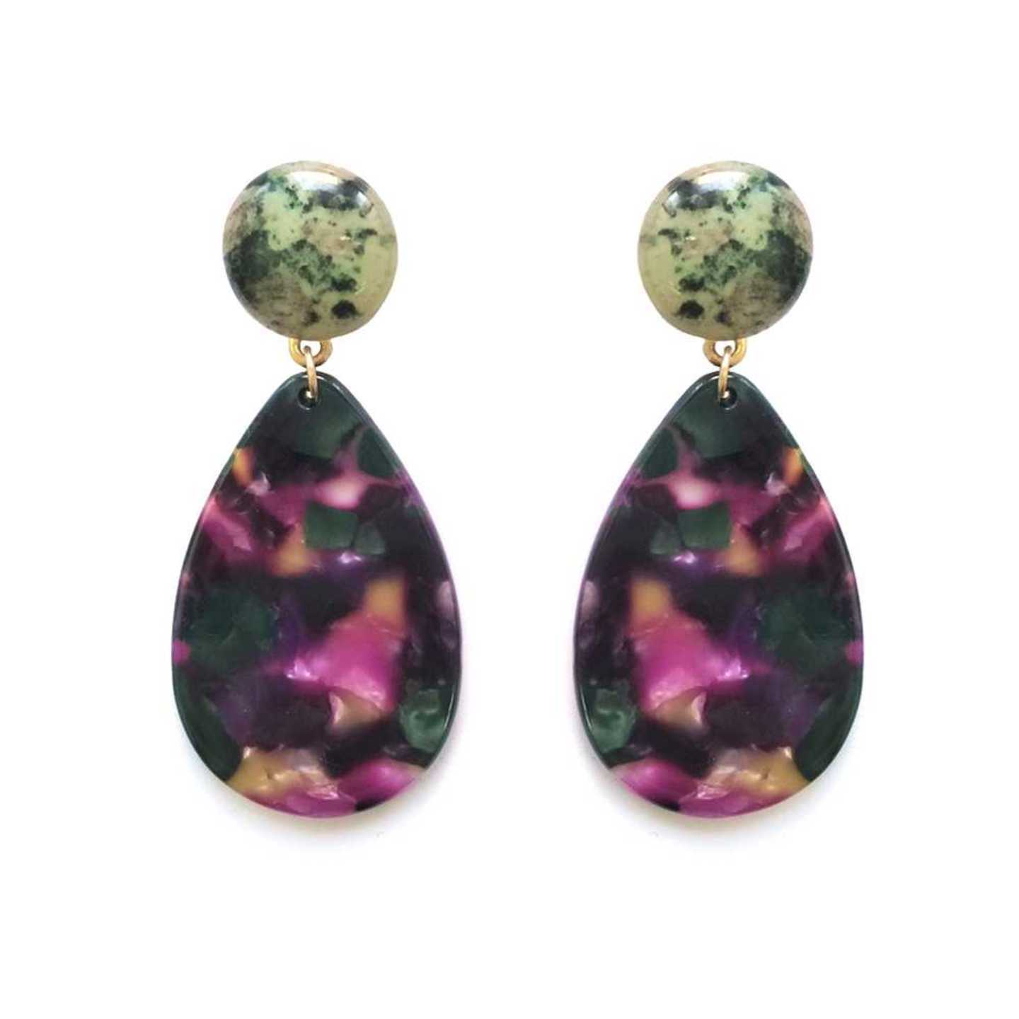 Emery Resin Swirl Earrings in Green Swirl