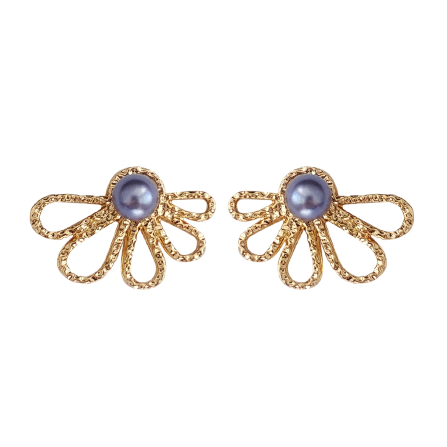 Leif Pearl Petal Studs in Grey-Gold