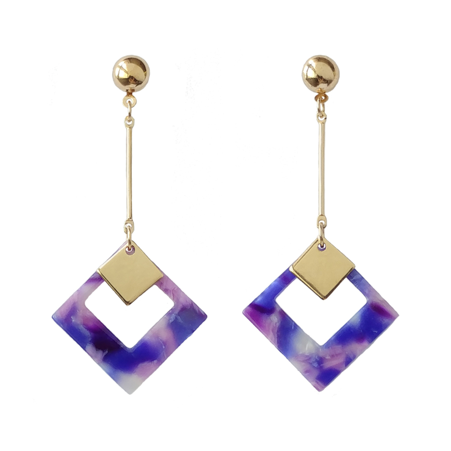 Diamonique Resin Drop Earrings in Purple