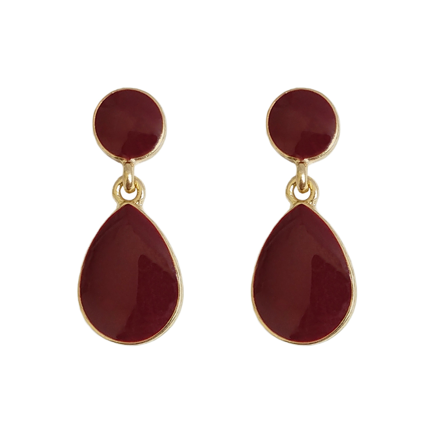 Maliah Enamel Teardrop Earrings in Maroon