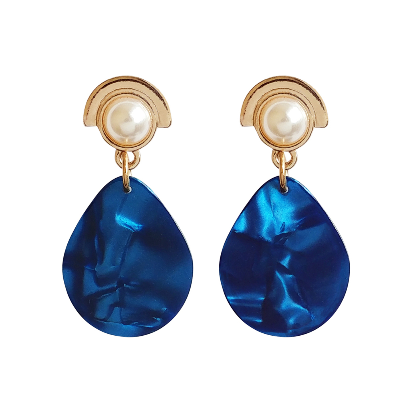 Esme Pearl Teardrop Resin Earrings in Blue