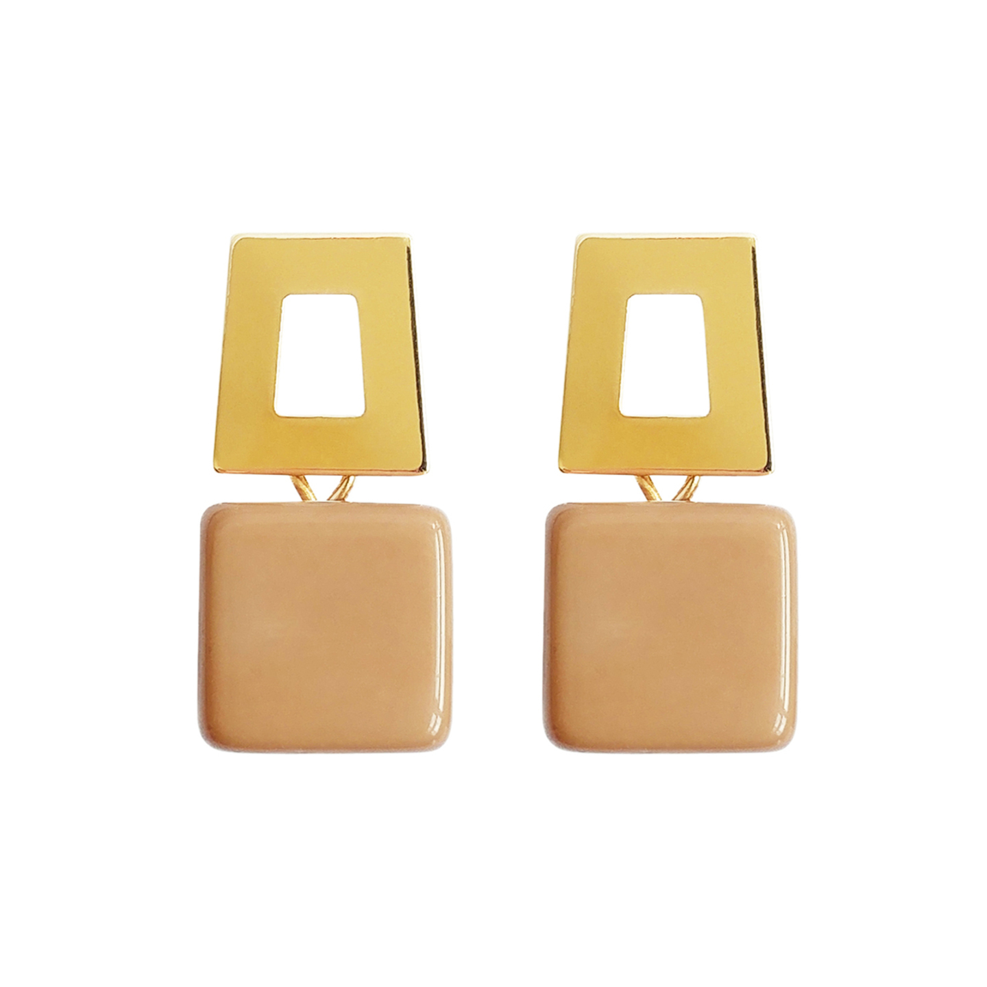 Kale Trapezium Cube Earrings in Brown
