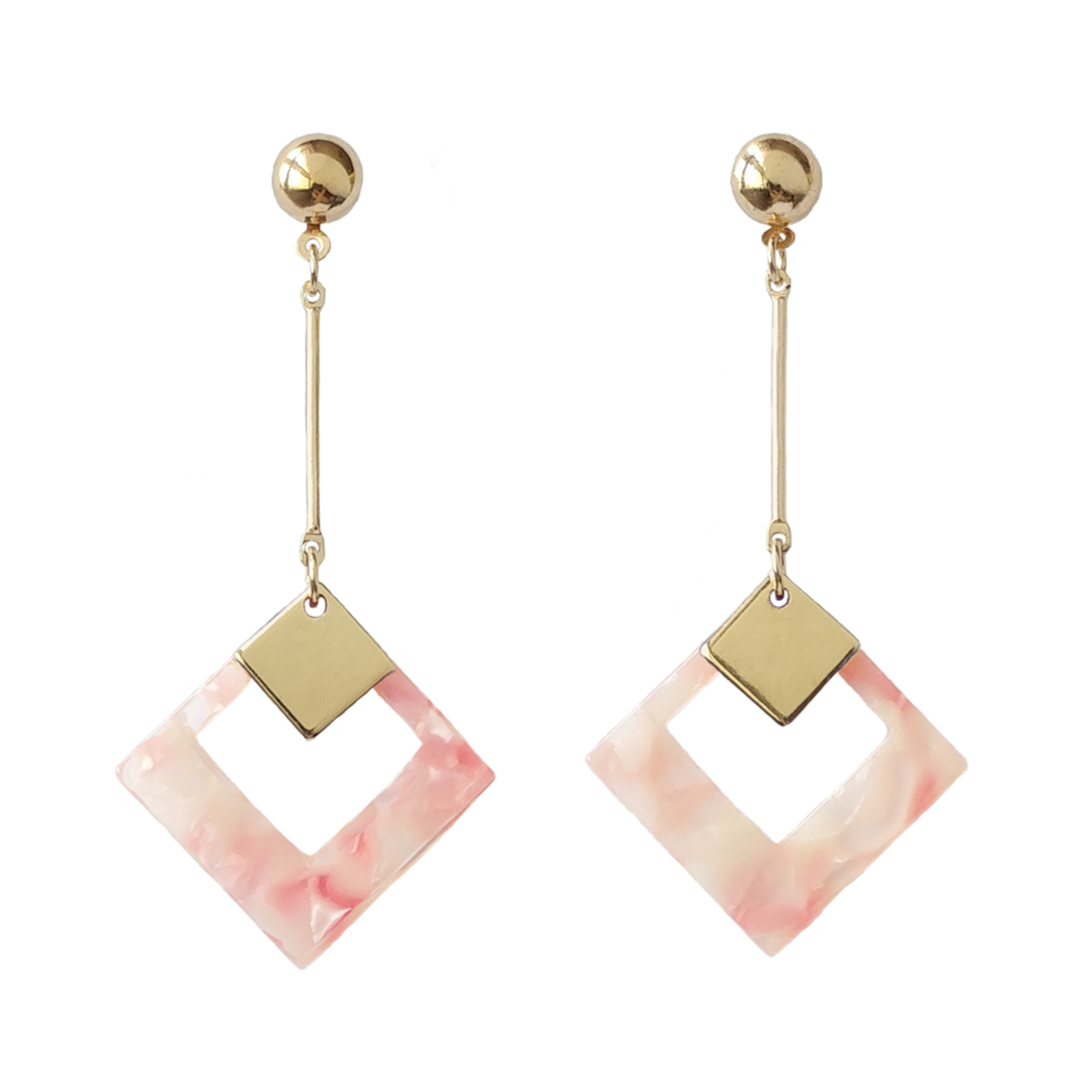 Diamonique Resin Drop Earrings in Pink
