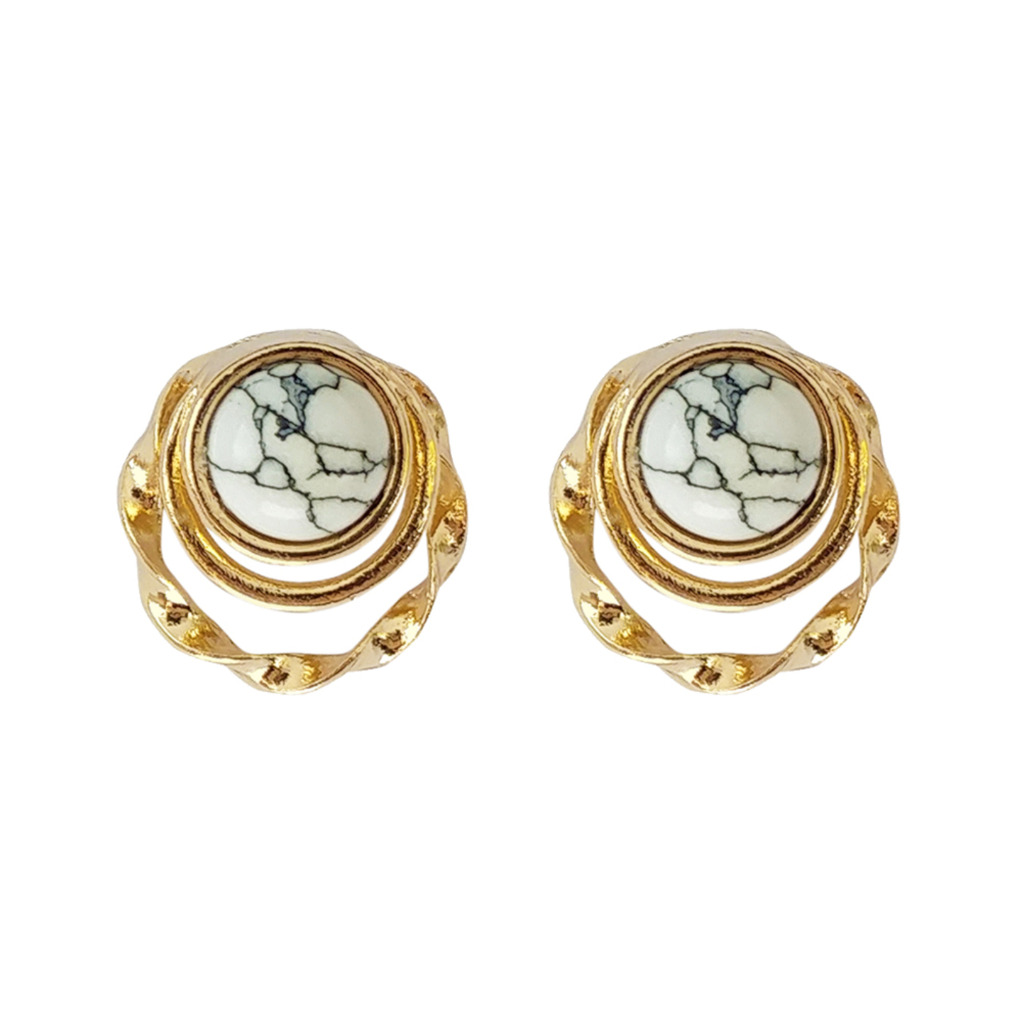 Serilda Twisted Halo Studs in White Marble