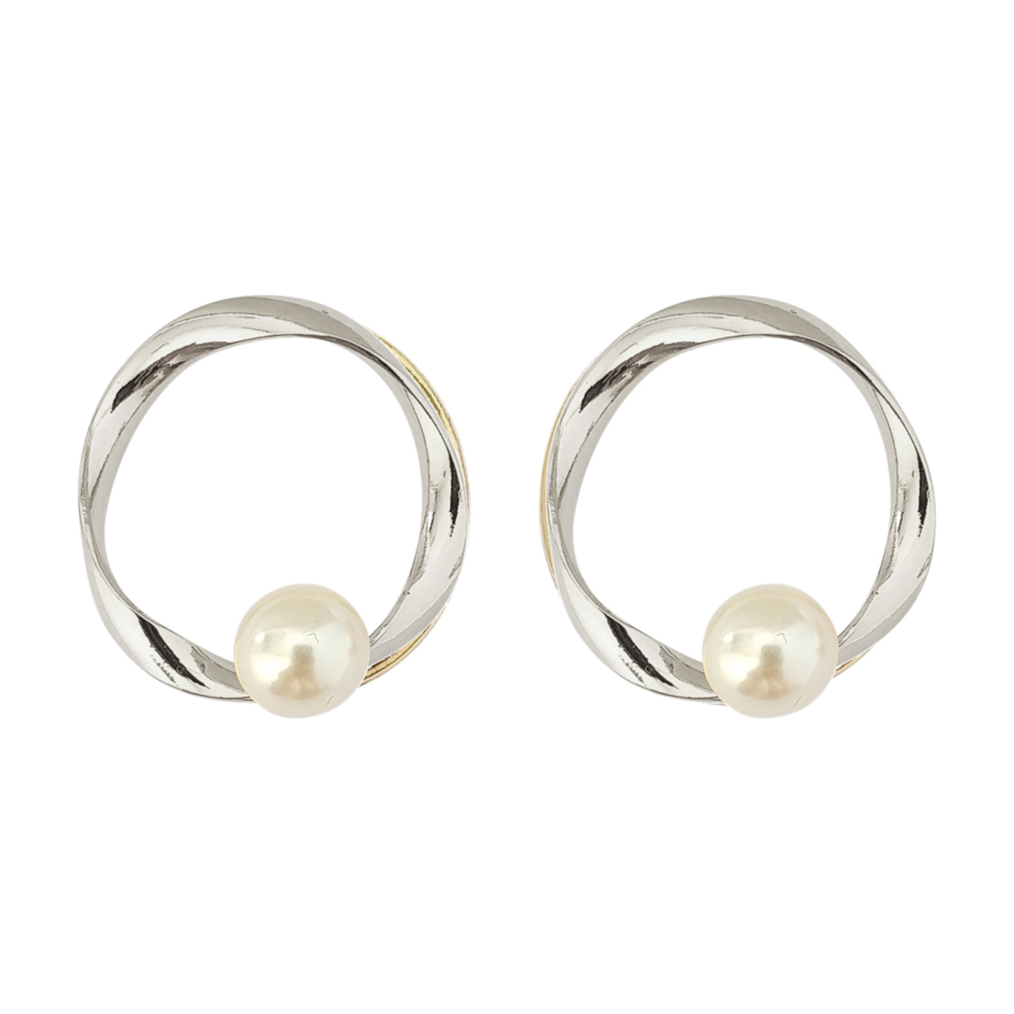 Antoinette Pearl Twisted Hoop Earrings in Silver