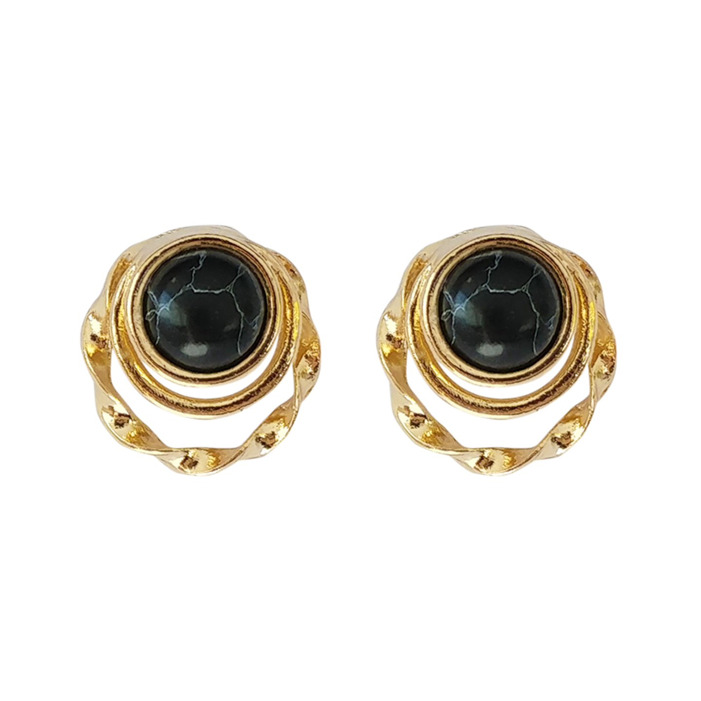 Serilda Twisted Halo Studs in Black Marble