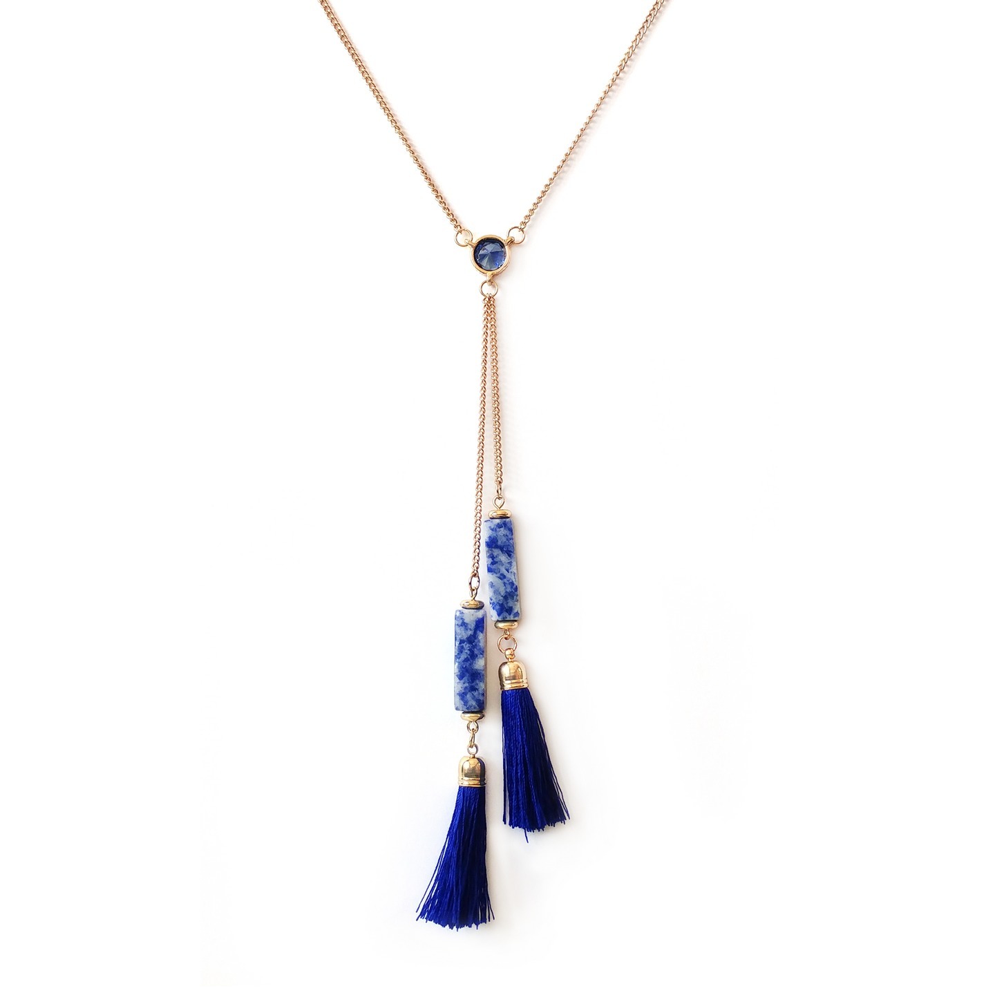 Kharmion Tassel Necklace in Blue Marble
