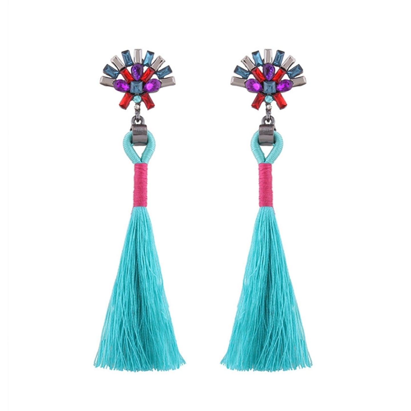Rosella Rhythm Tassel Earrings in Aqua Blue