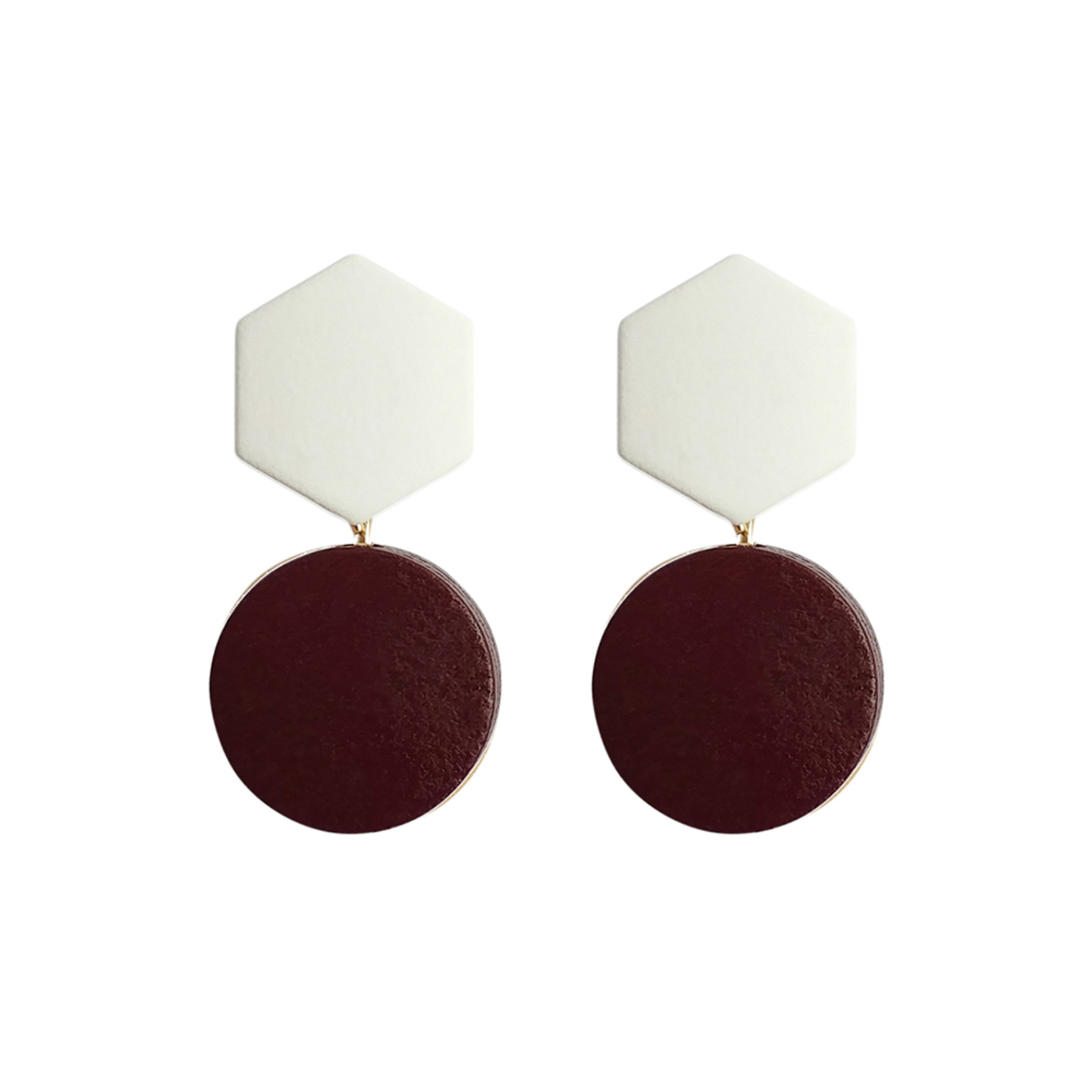 Kimora Wood Geometric Earrings in Maroon