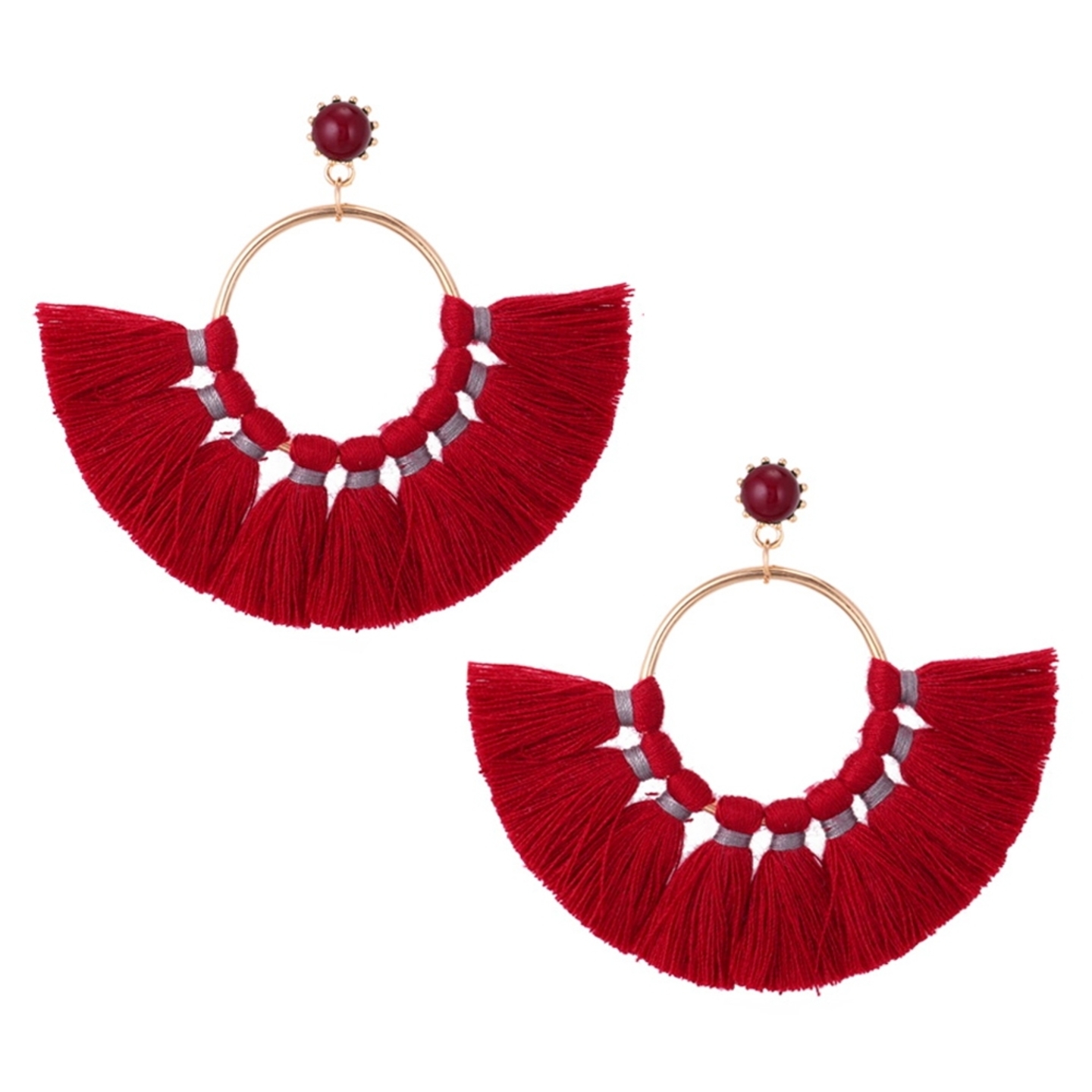 Derica Fringe Loop Earrings in Red