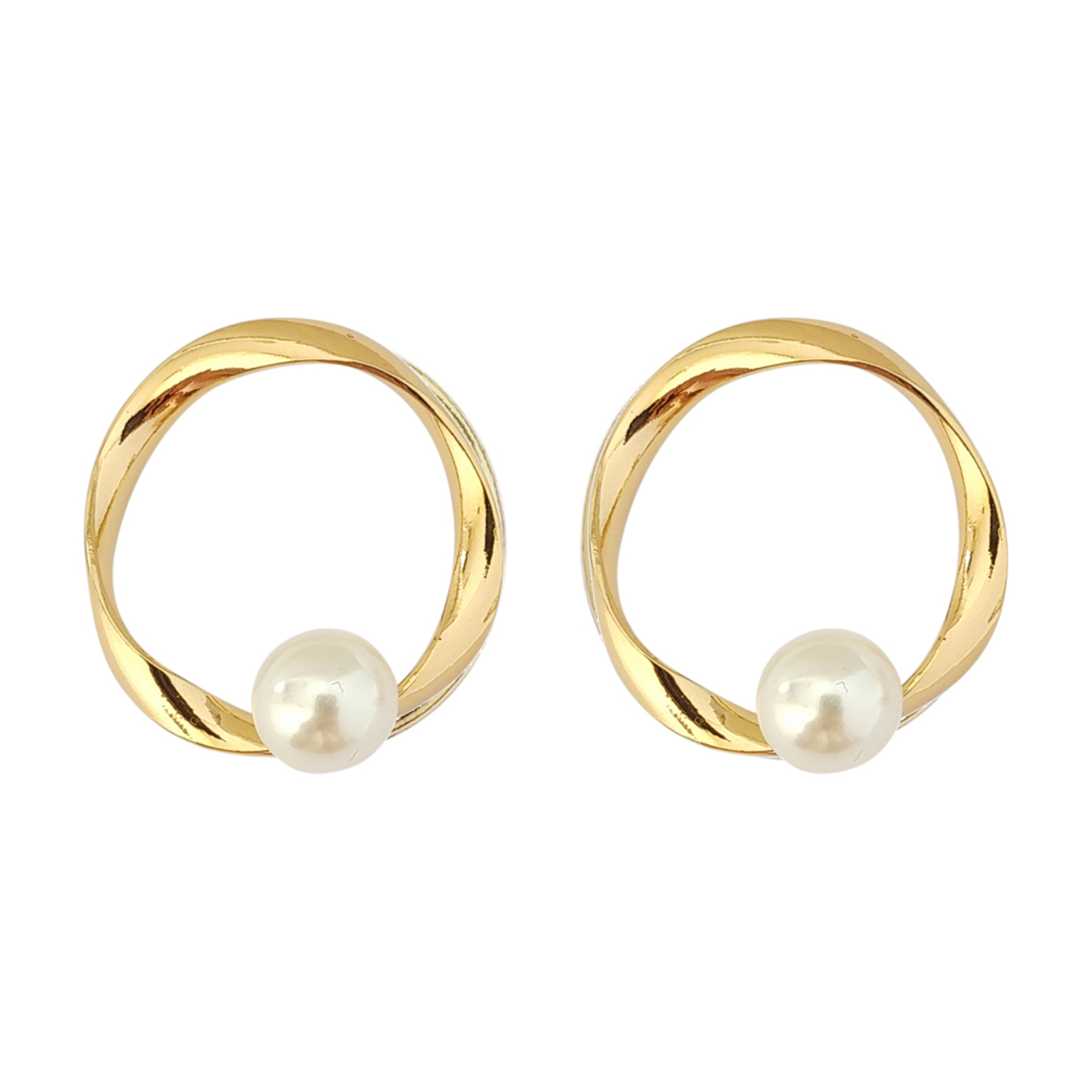 Antoinette Pearl Twisted Hoop Earrings in Gold