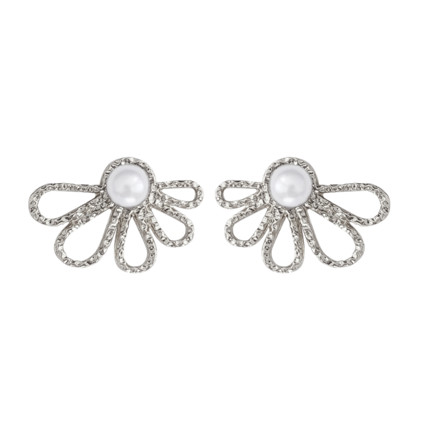 Leif Pearl Petal Studs in White-Silver