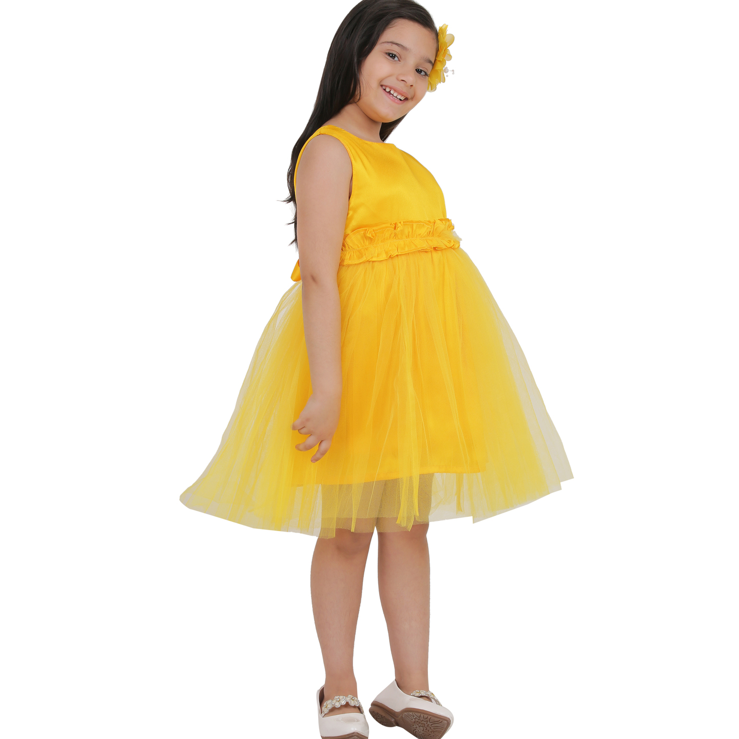 Girls Mustard Yellow MidiKnee Length Party Dress