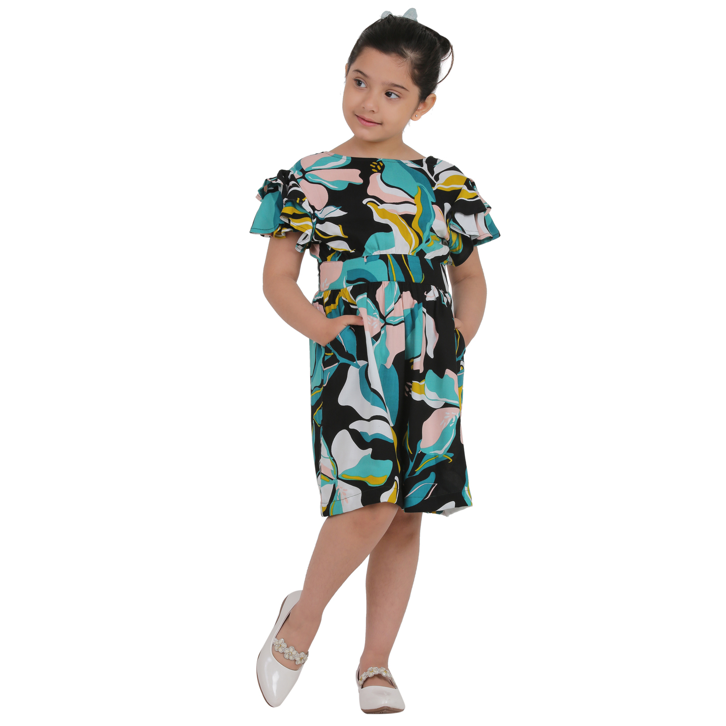 Girls MidiKnee Length Casual Dress  Multicolor, Fashion Sleeve