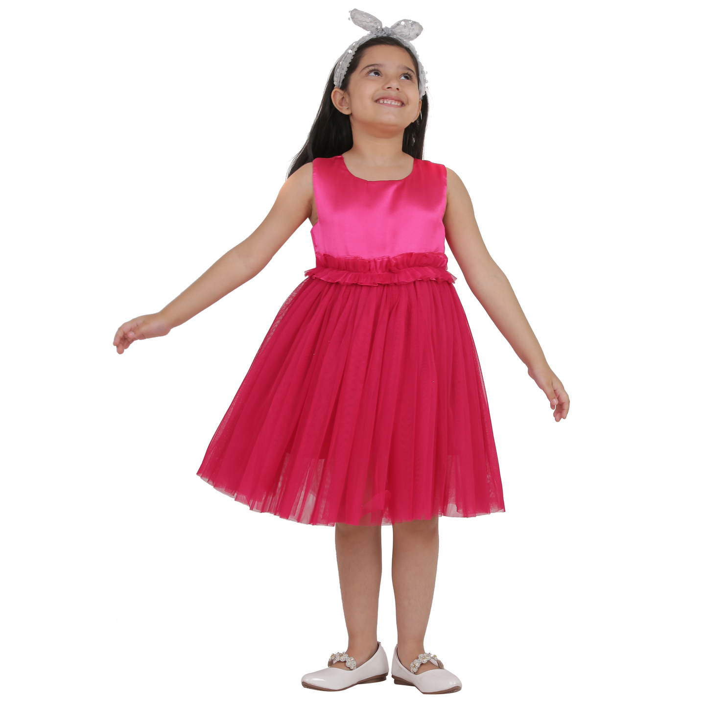 Girls Pink Princess MidiKnee Length Party Dress
