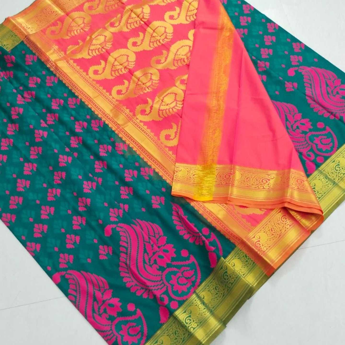 Shri Venkateshwara textiles Kancheepuram SemiSilk Wedding Blue and Rose Saree